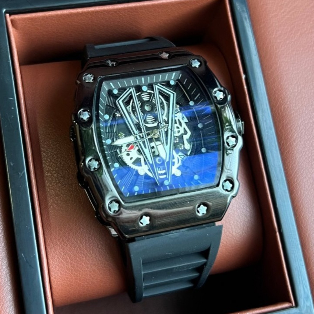 Luxury Watch Rubber Strap - Transparent Black Case Casual Tonneau Quartz