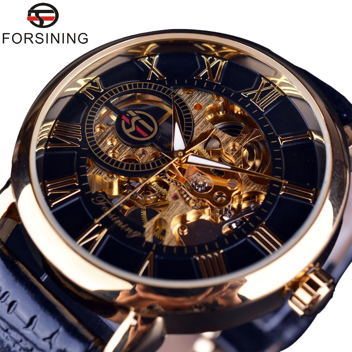 Luxury Watch All Black - Forsining 3d Logo Design Hollow Engraving