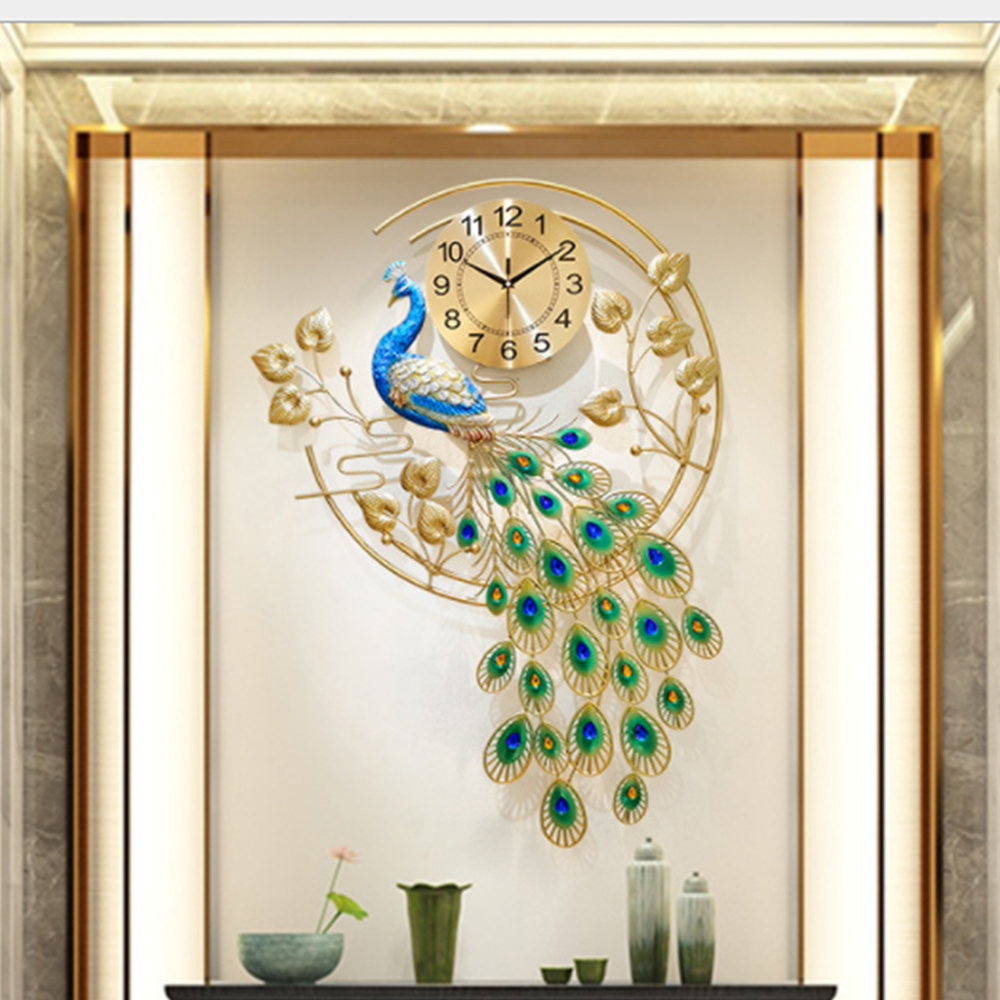 Luxury Watch Wall Clock - Peacock Art Wall Clock, Large Metal