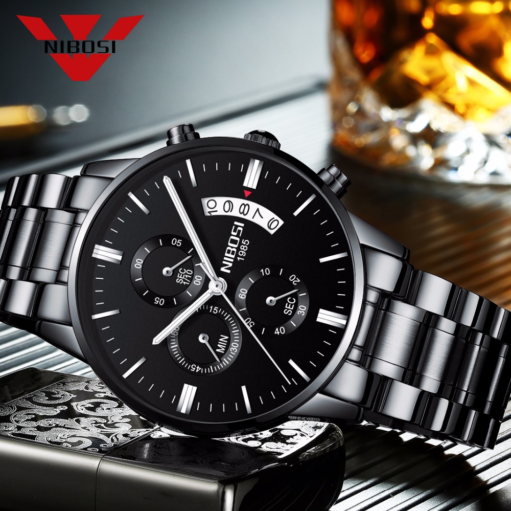 NIBOSI Stainless Steel Black Q - Luxury Watch All Black recensione e prezzo