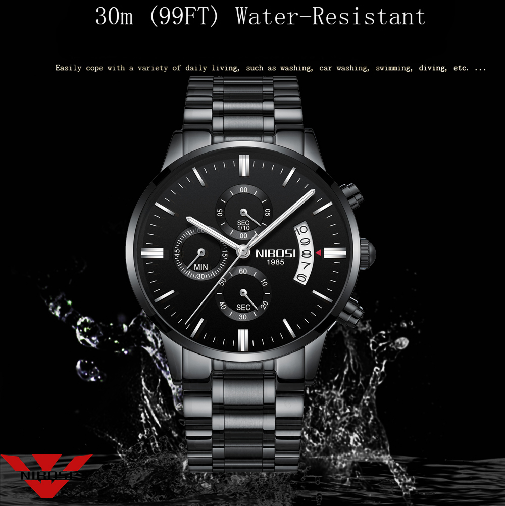 NIBOSI Stainless Steel Black Q - Luxury Watch All Black recensione e prezzo