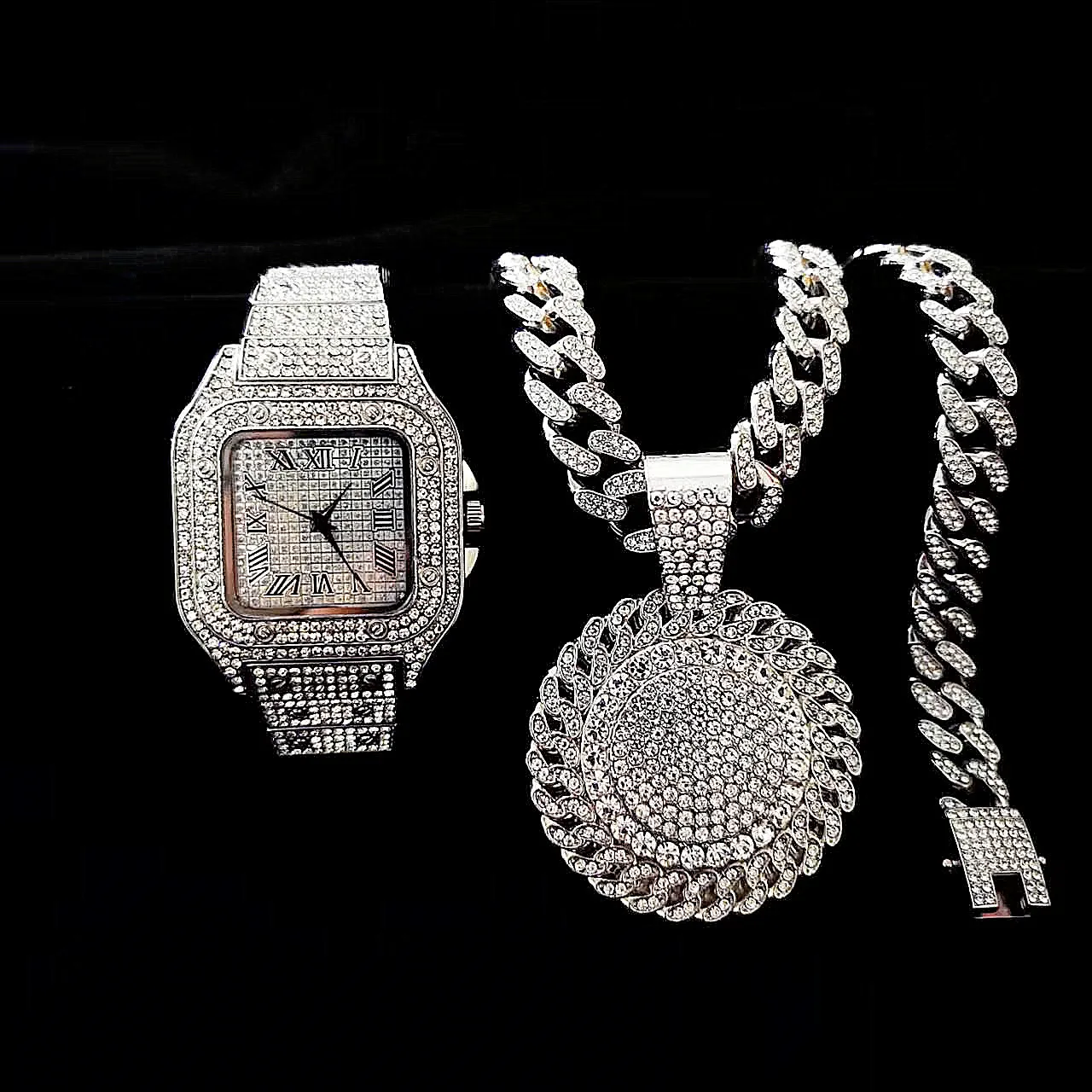 2pcs Iced Out Watches Necklace - Luxury Watch Miami recensione e prezzo