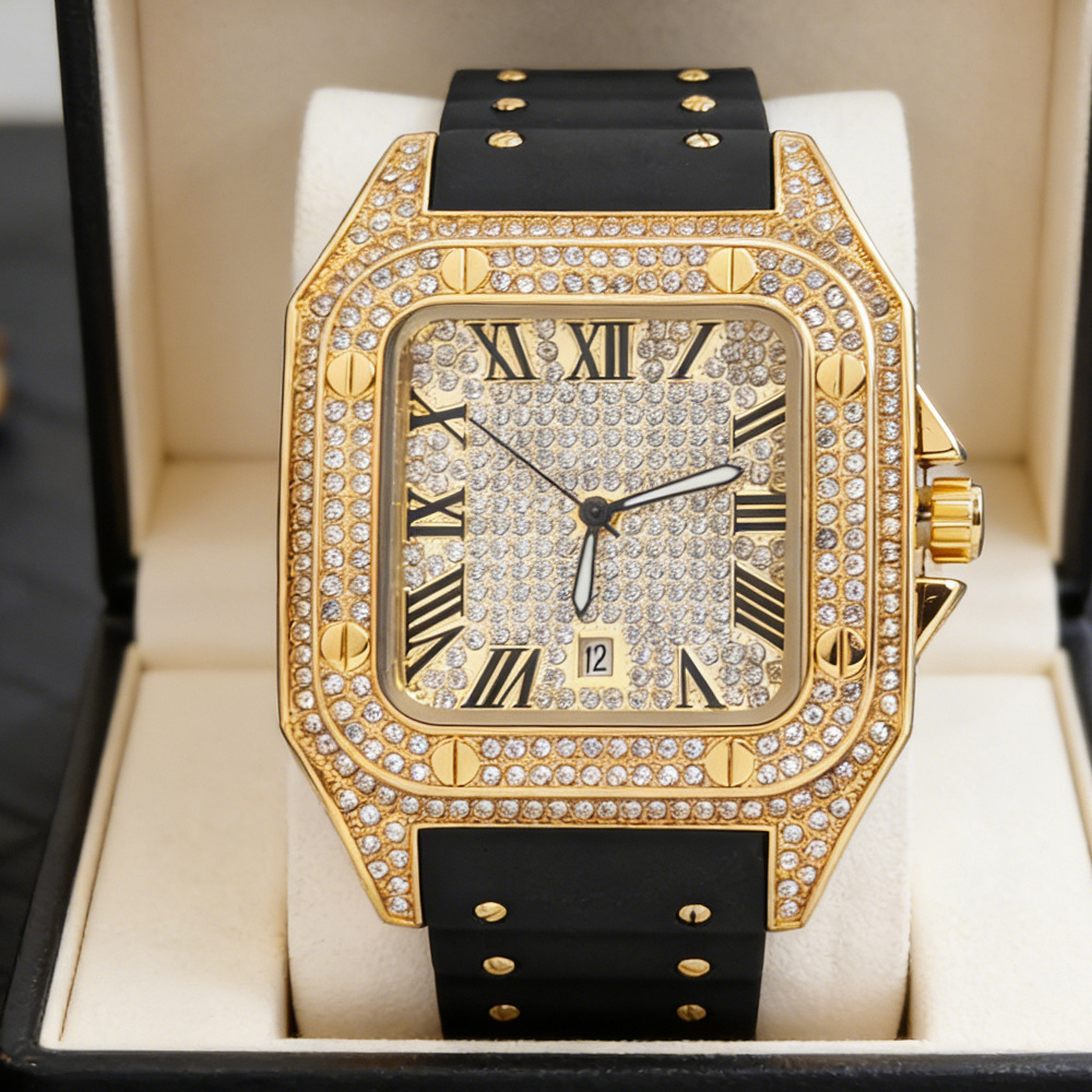 Hip Hop Iced Out Bling Square  - Luxury Watch Rubber Strap recensione e prezzo