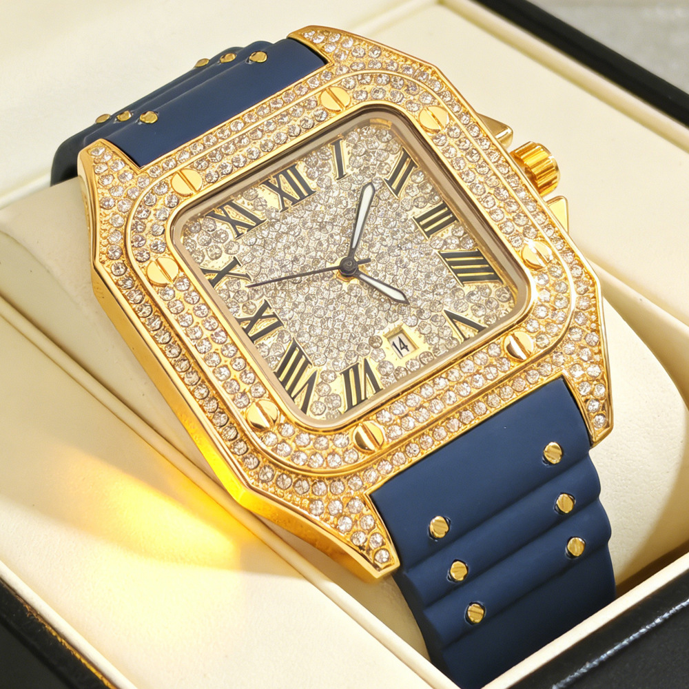 Hip Hop Iced Out Bling Square  - Luxury Watch Rubber Strap recensione e prezzo