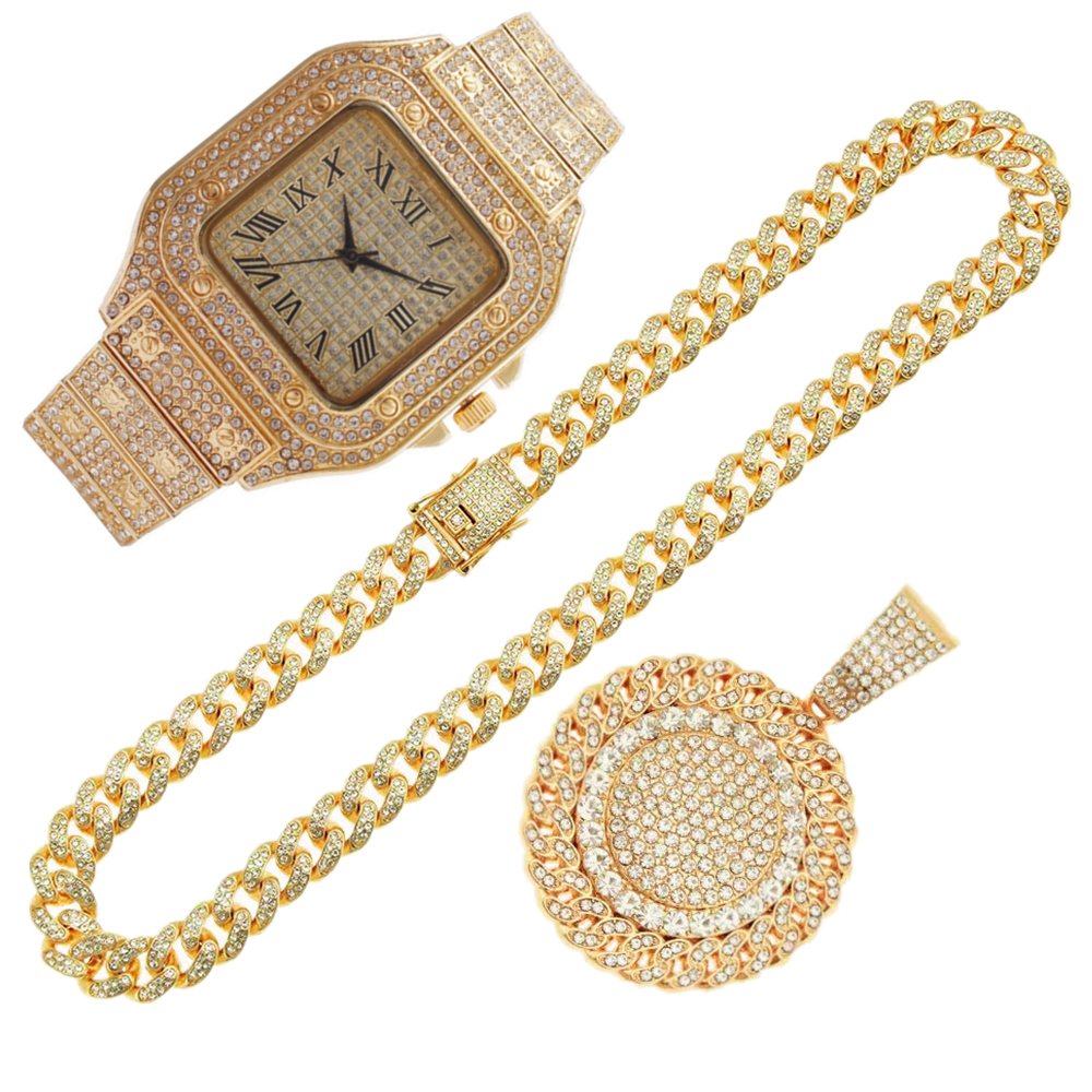 2pcs Iced Out Watch Necklace P - Luxury Watch Miami recensione e prezzo